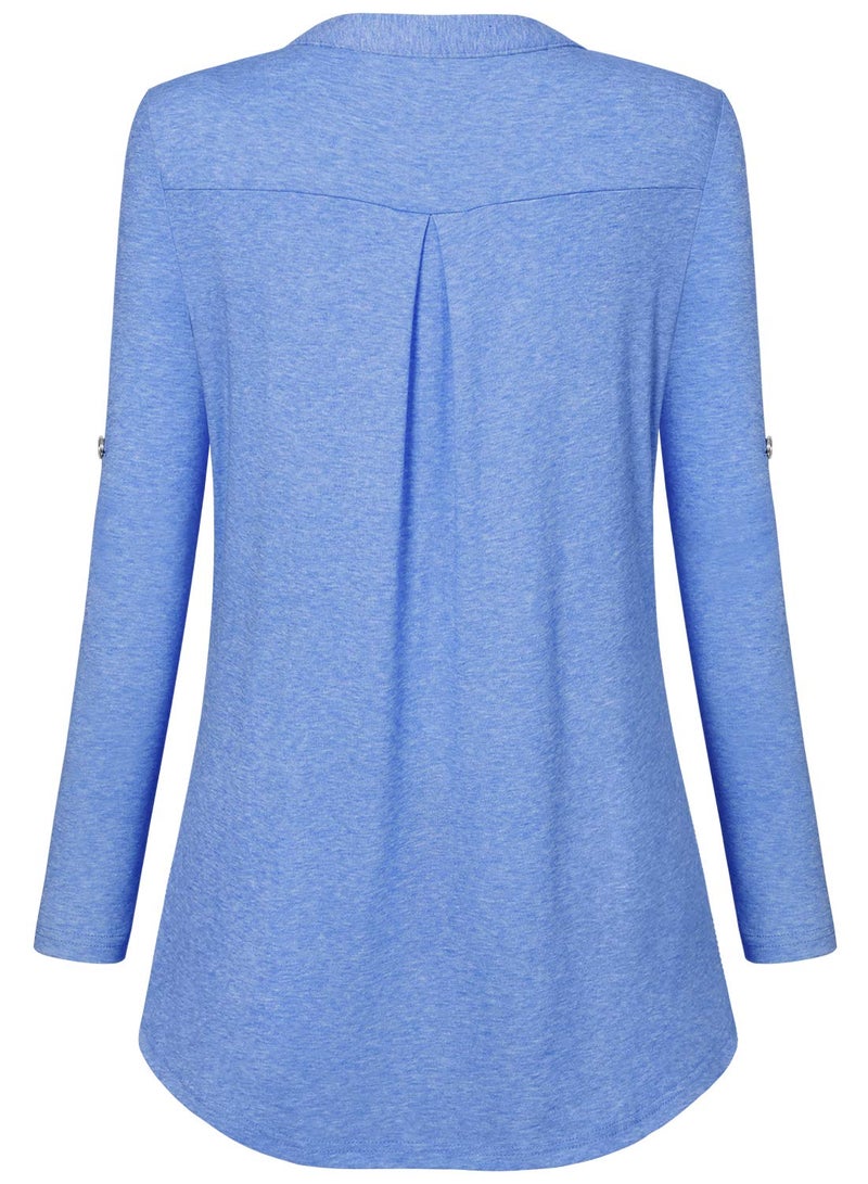 Bulotus Ladies Zip Front 3/4 Sleeve Tunic Tops for Leggings for Women,Light Blue,XXX-Large - Image 4